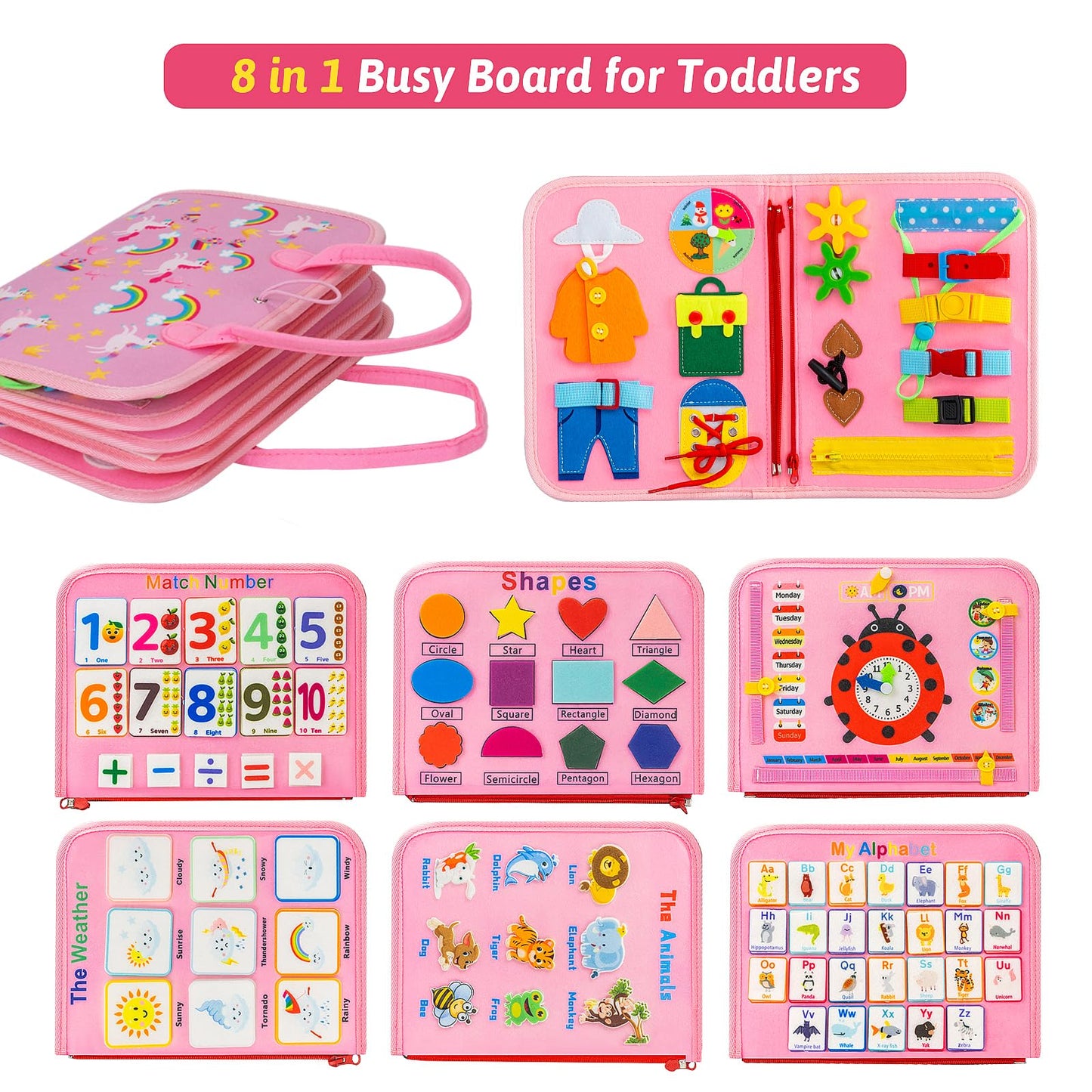Aixmeet Toddler Montessori Toys, Sensory Busy Book, Busy Board For Toddlers 1234 Years Old, Preschool Learning Activities With L