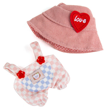 17cm Doll Clothes - Kawaii Chic Style Set for 17cm Dolls Cute Doll Outfit with Accessories - Pink and White Check Romper + Heart Shaped Pink Hat (Clothes Only)