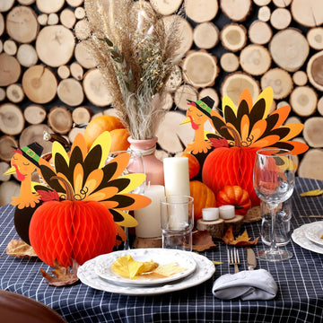 Fourluoo 6 Pcs Thanksgiving Table Centerpiece Decorations Paper Turkey Decor Thanksgiving Honeycomb Decorations 3D Paper Turkey