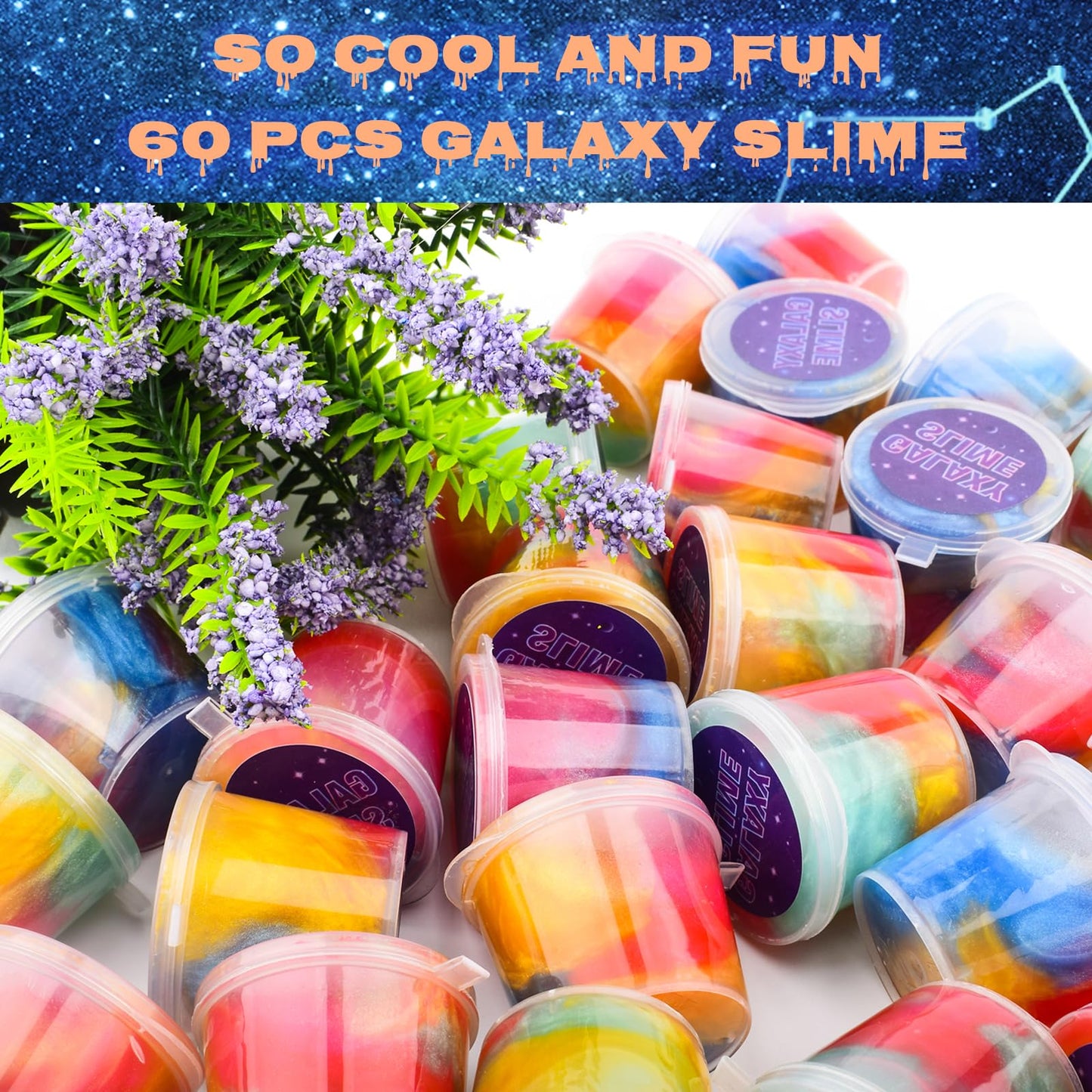 60 Pieces Mini Galaxy Slimes,Party Favors Slime, Stretchy Slime Kit For Classroom Prizes,Goodie Bag Stuffers For Kids Boys Girls