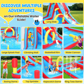 Whubefy Inflatable Water Slide Bounce House, 13.2x10Ft 13-in-1 Bounce House Obstacle Course Waterslides, Summer Fun w/Boxing Pol