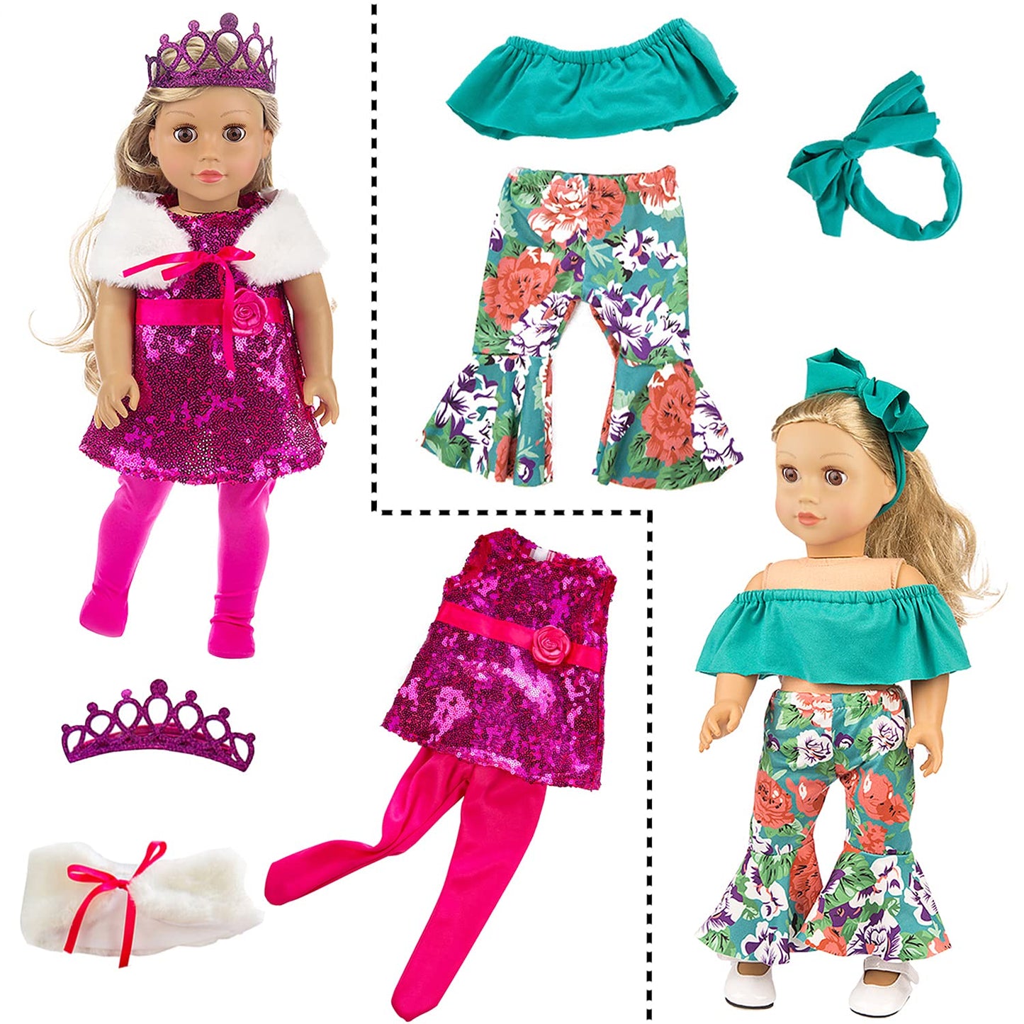 Zita Element 24 Pcs American Doll Clothes For 18 Inch Doll Clothes And Accessories - Doll Clothing Outfits Dress Swimsuits Tights For 18 Inch Dolls