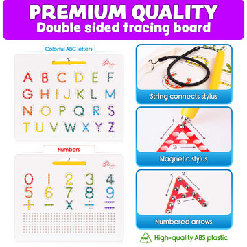 Povitrulya Magnetic Alphabet Tracing Board - Double-Sided Letters & Numbers, Small Multicolor STEM Toy for Writing & Handwriting Games