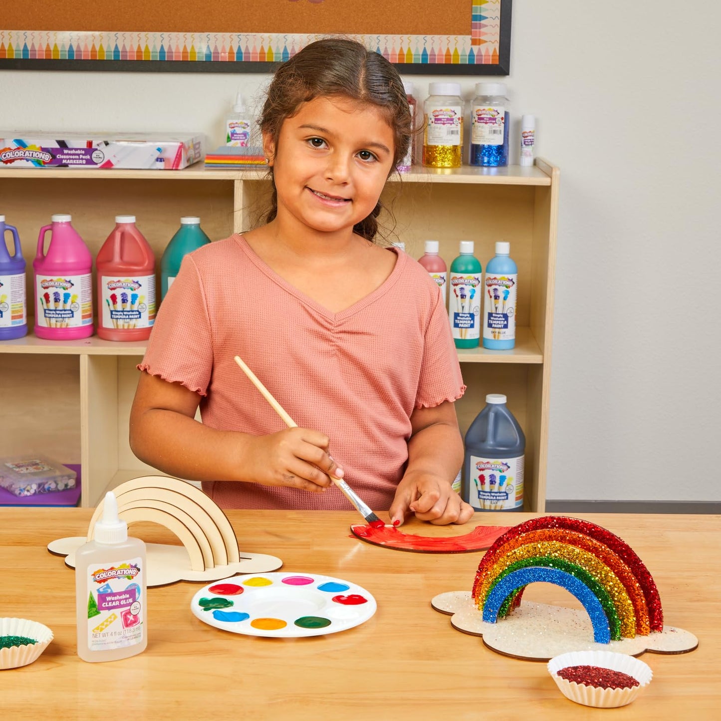 Colorations Wooden Rainbow Craft Kit, Set of 6, DIY Decorate Your Own, Model DYORNB6
