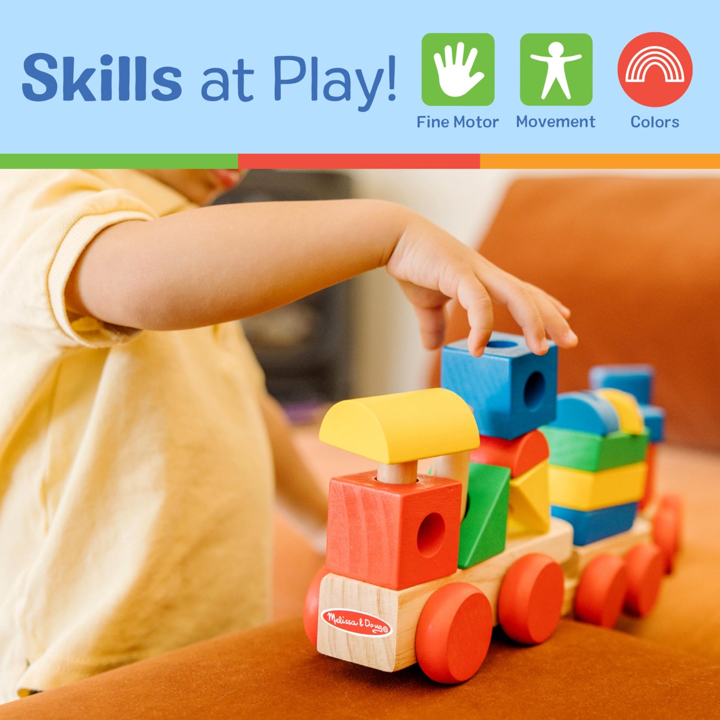 Melissa & Doug Wooden Stacking Train Learning Toy Vehicle With 18 Connecting Pcs Wooden Train Set, Sorting & Stacking Toys For Toddlers Ages 2+
