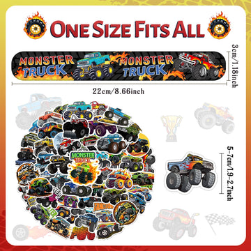 YYMYMGJ Monster Truck Party Favors, 24 Pcs Monster Truck Slap Bracelets 50 Pcs Monster Truck Stickers Monster Truck Birthday Par