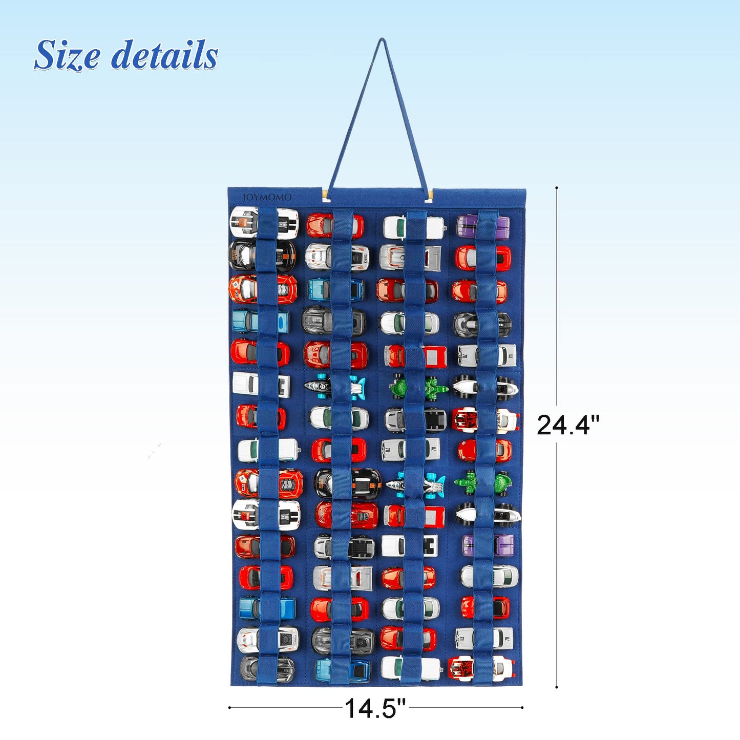 Joymomo Hanging Storage Organizer For Toy Cars Felt Display Case Hold Up 60 Toy Cars (Without Accessories)(Blue)