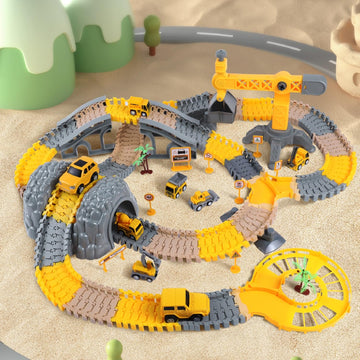 TUMAMA 249pcs Construction Race Track Vehicle Toys for Boys and Girls, STEM Building Set, Safe & Durable Plastic, Yellow