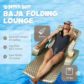 TRC Recreation Large Bronze Folding Baja II Lounger Foam Pool Float with 2 Cup Holders - Portable Beach Essential