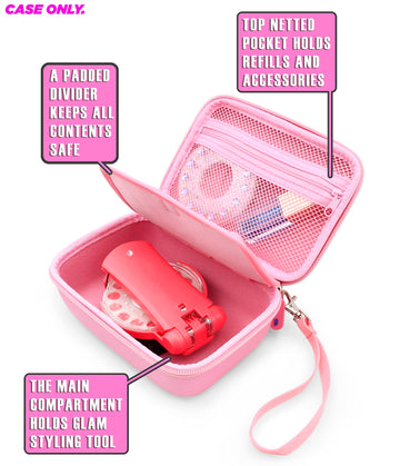CASEMATIX Pink Travel Case Compatible with Blinger Deluxe Glam Collection, Refill Gems, Bedazzler Kit with Rhinestones, Hair Gem