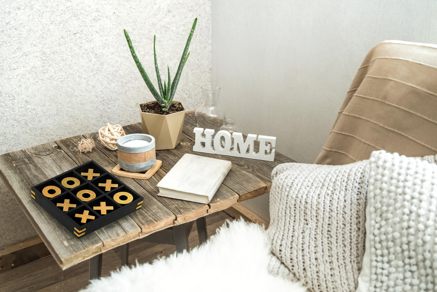 10' Large Elegant Premium Black Tic Tac Toe Board Game | Wooden Puzzle Game | Coffee Table Wooden Decor & Games | Lightweight Gold Plated Pieces