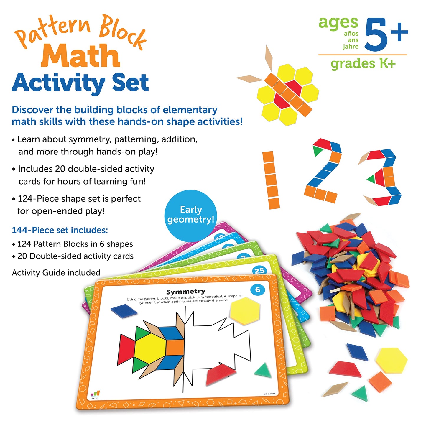 Learning Resources Pattern Block Math Activity Set, Math Games For Kids, Educational Games, Preschool Math, Montessori, 144 Piec