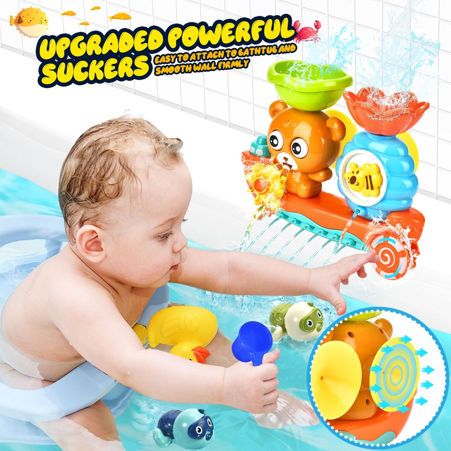 GOODLOGO Bath Toys for Kids 1-3, Fishing Games, Wind-up Turtle, Small Size, Colorful Bathtub Pool Toys, Perfect Gift for Babies and Toddlers