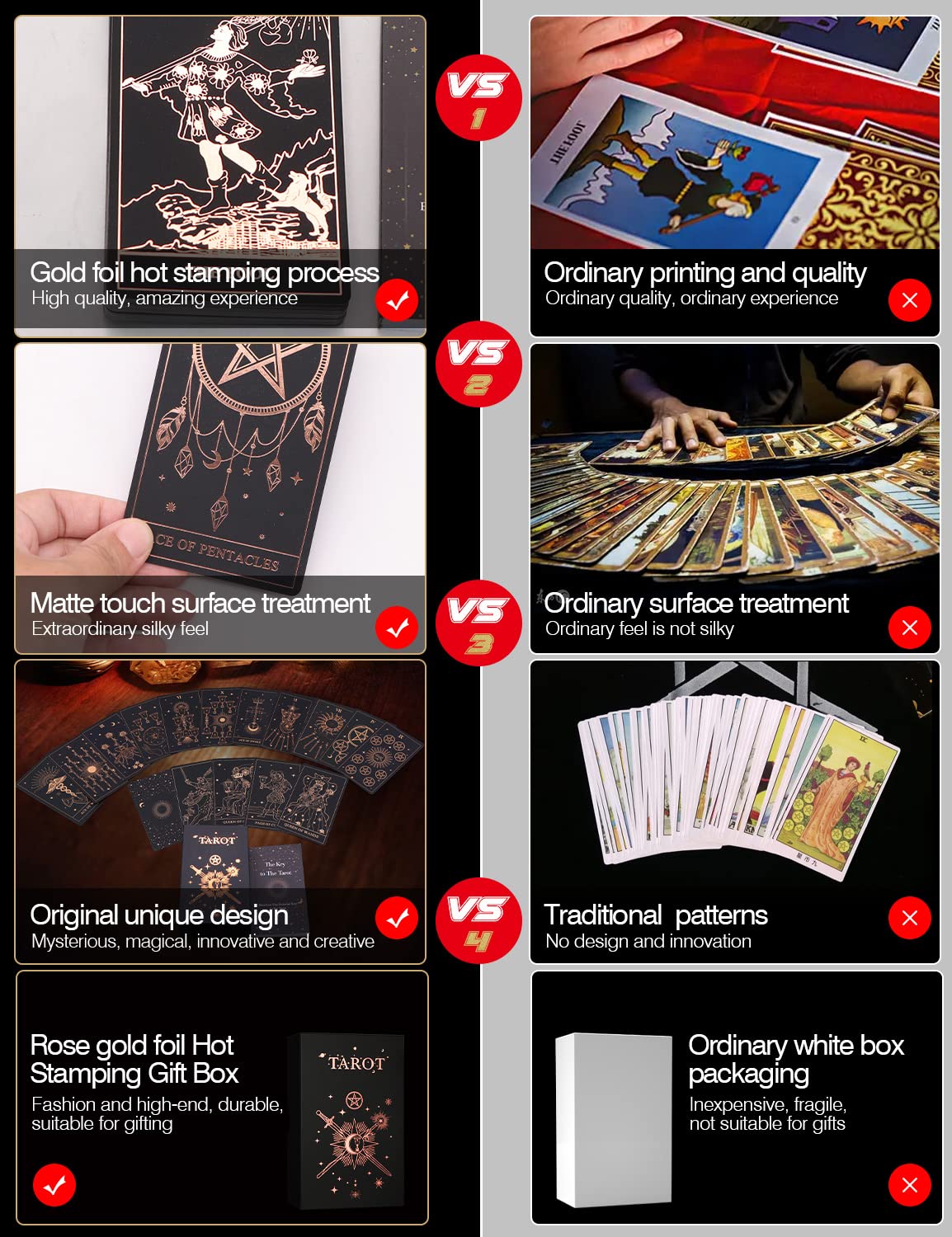 Wjpc Rose Gold Foil Tarot Card Decks Set With Guidebook&Gift Box For Beginner& Expert. Fortune Telling Game Cards For Tarot Decks.