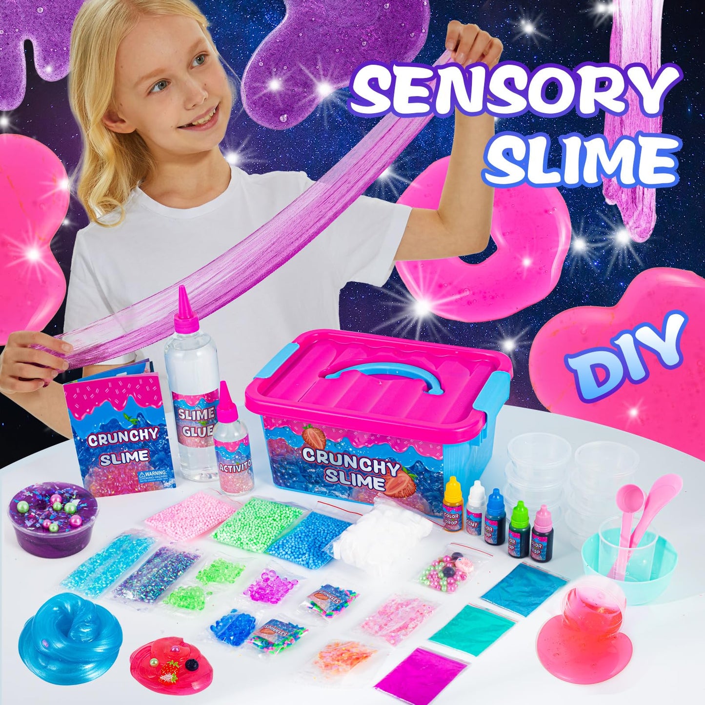 Crunchy Slime Kit,Sparkling Slime Making Kit,Foam, Jelly Cube Slime For Party Favors Kids Boys Girls Birthday Carnival Treasure Classroom Prizes