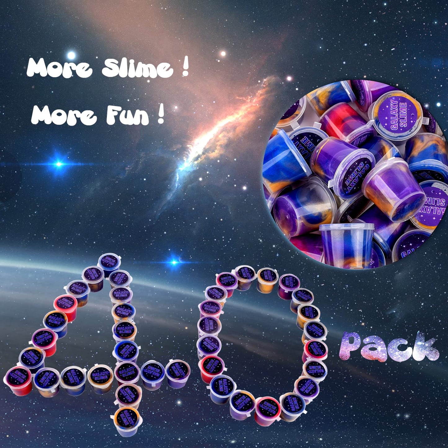 Galaxy Slime Kit 40 Pack, Mini Putty Slime Easter Party Favor For Kids Girls Boys, Soft, Stretchy&Non-Sticky, Stress Relief Colo