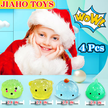 4 Pcs Jumbo Glitter Mochi Squishy Toys For Kids Party Favors, Kawaii Squishies, Sea Animals Sensory Toys For Classroom Prizes, E