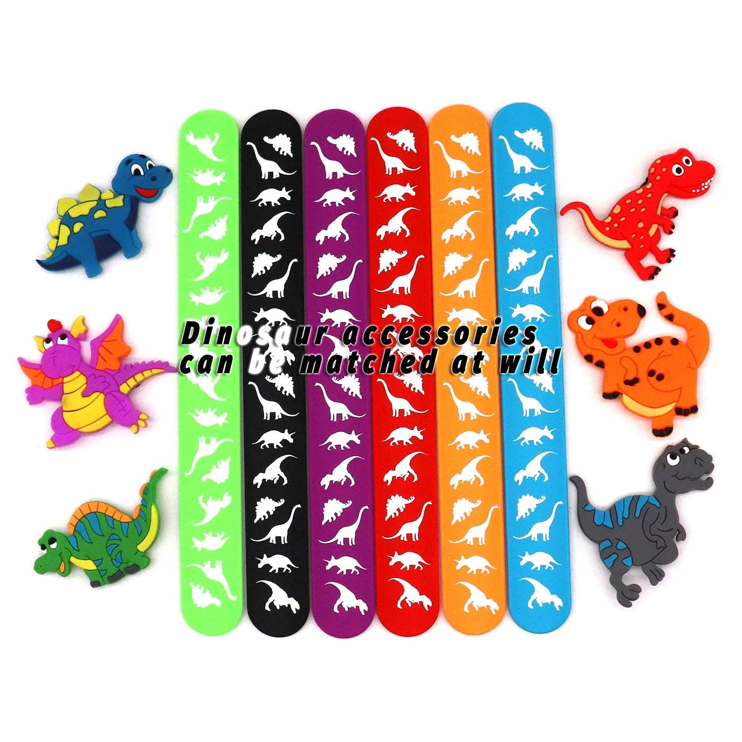 Paituend Dinosaur Slap Bracelets For Kids Party Favors-Dinosaur Theme Goodie Bag Stuffers(6Pack) For Boys&Girls Dinosaur Theme P