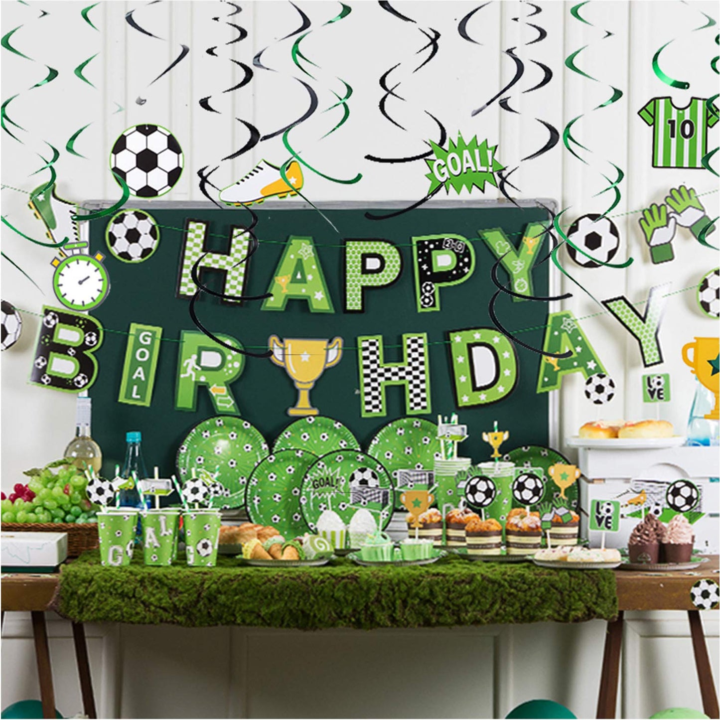 Soccer Theme Birthday Party Decorations Soccer Hanging Swirls Happy Birthday Banner For Kids Boys Football Party Supplies Sunbea