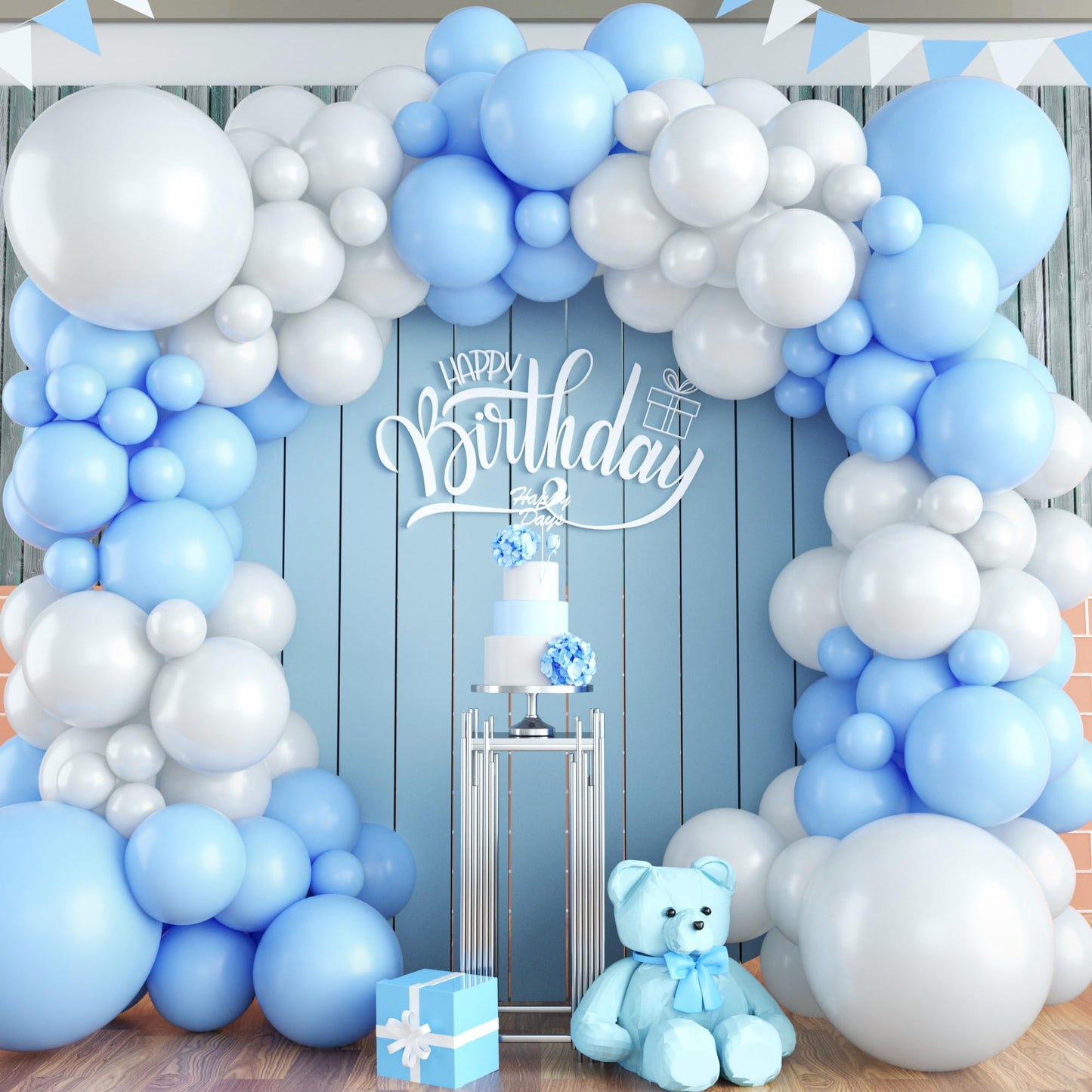 Blue And White Balloon Arch Kit, 100Pcs Light Blue White Balloon Garland Kit With Different Sizes Balloons, Baby Blue Pastel Blue White Balloons For Baby Shower Wedding Birthday Party Decorations