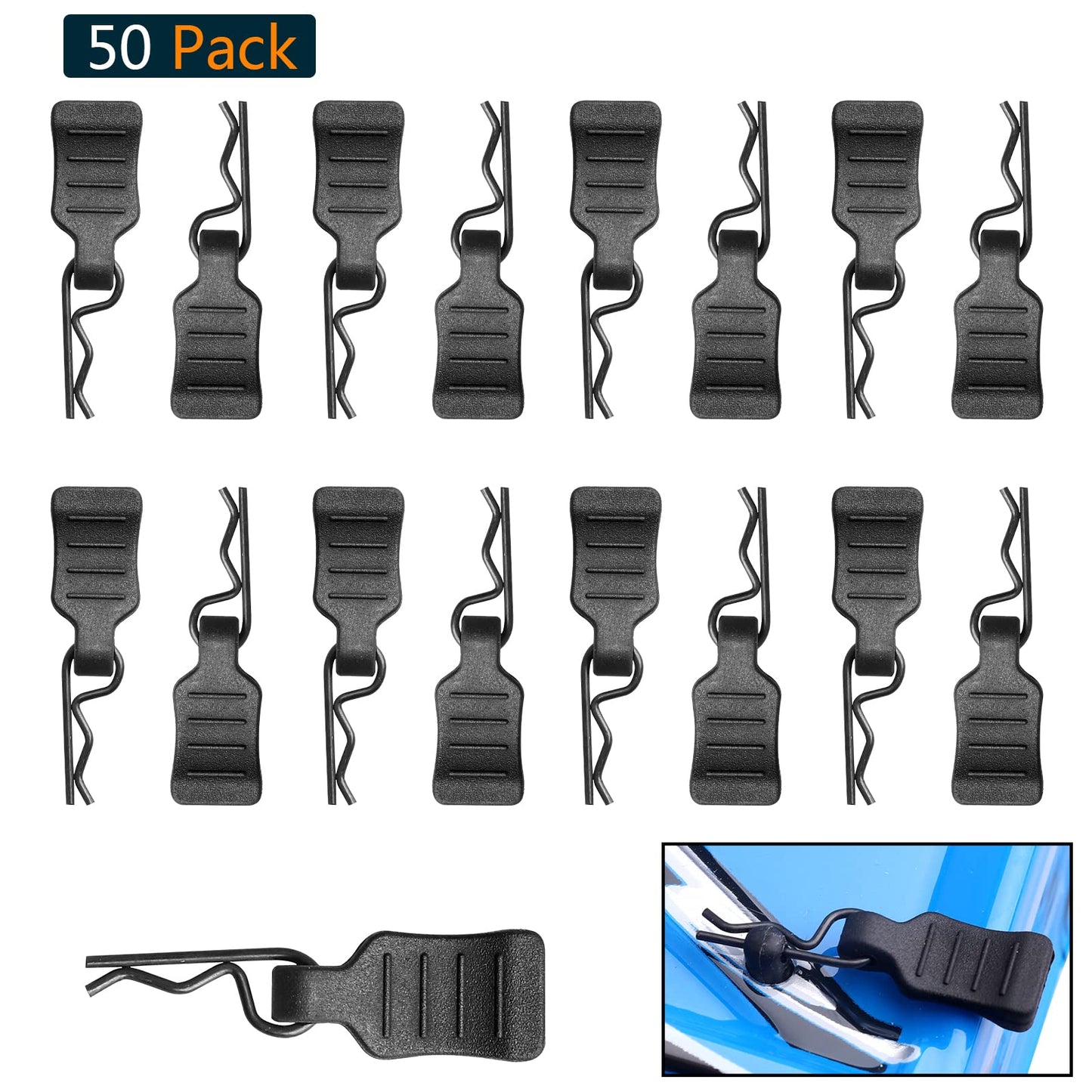 HobbyPark 50pcs Mini Clips R Pins with Pull Tabs for 1/24 1/28 1/36 Scale Micro Cars Compatible with Axial SCX24 Deadbolt 90081