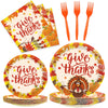 Kepeel 96 Pcs Fall Thanksgiving Party Supplies Give Thanks Party Plates Fall Pumpkin Turkey Autumn Party Plates Napkins Set Disp