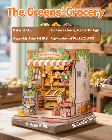 CUTEBEE Book Nook Kit - DIY Miniature House Dollhouse Kit for mature-themed and Teens Booknook Bookshelf Decor with LED Light Gifts for Family and Friends (The Greens Grocery)