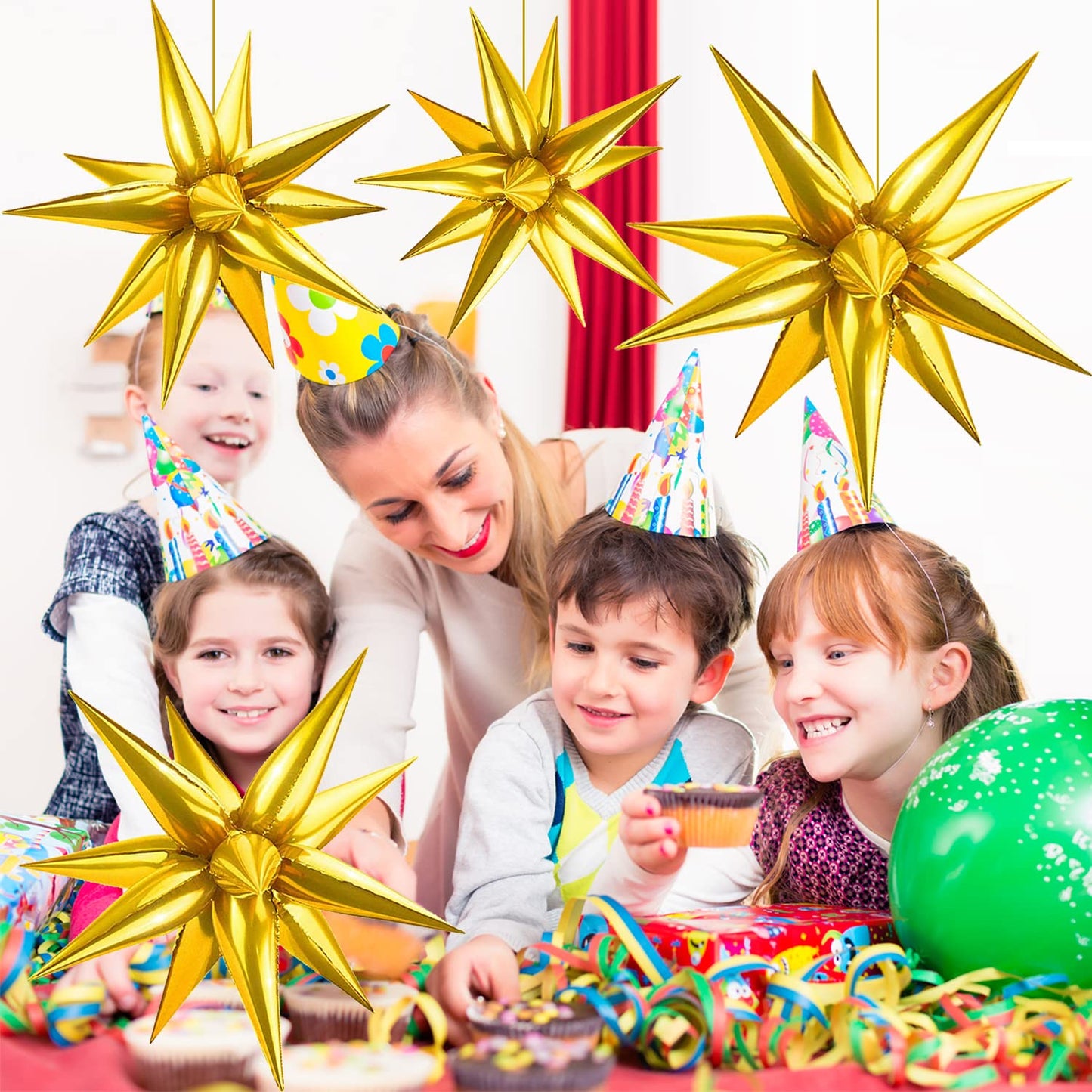 Funtoob Gold Balloons Star Balloons Metallic Star Foil Balloons Gold Star Cone Balloons Starburst Balloon Spike Balloons For Bir