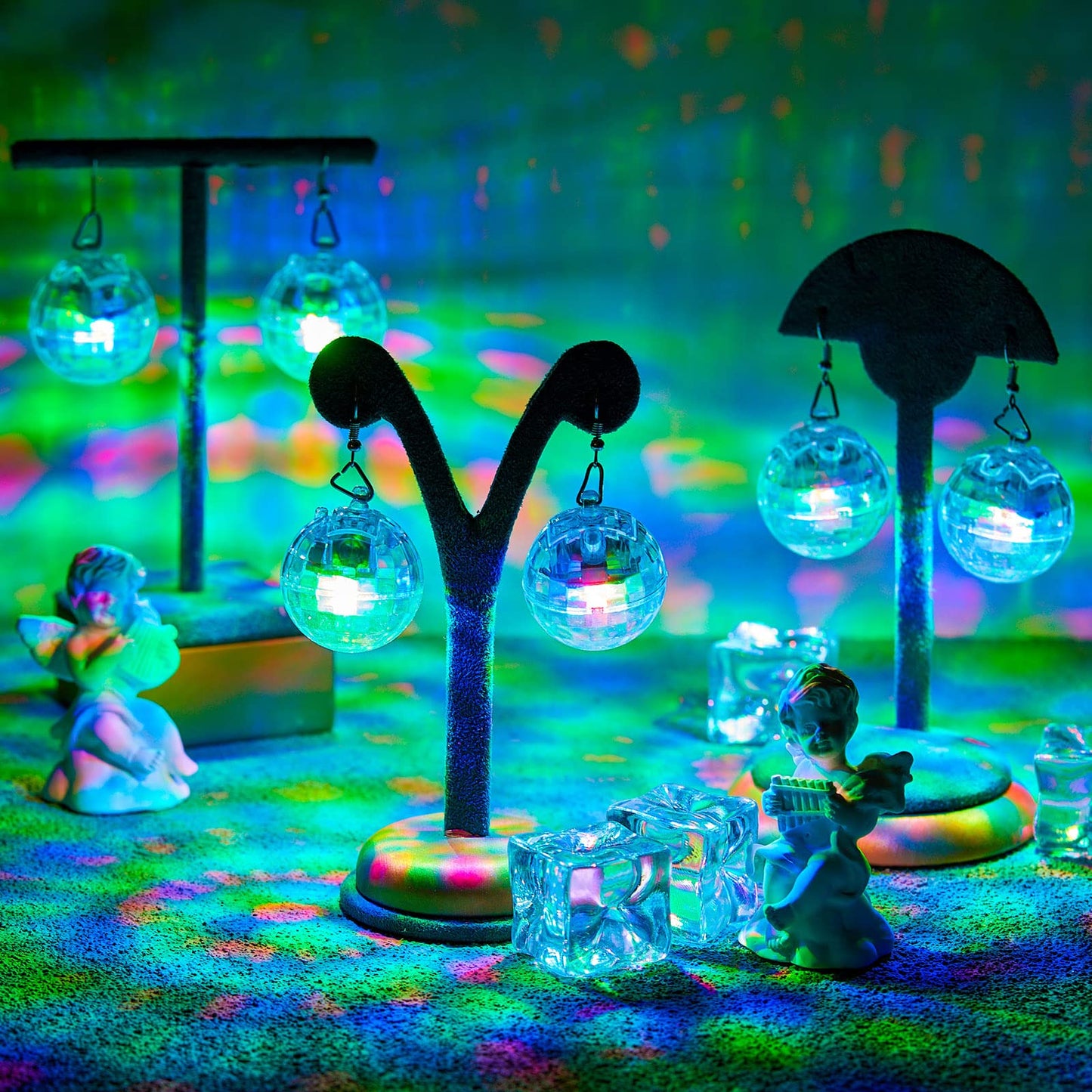 Henoyso 4 Pairs Light Up Disco Ball Earrings Led Light Earrings 60S 70S Earrings For Women Girls Bachelorette Party Dance Party