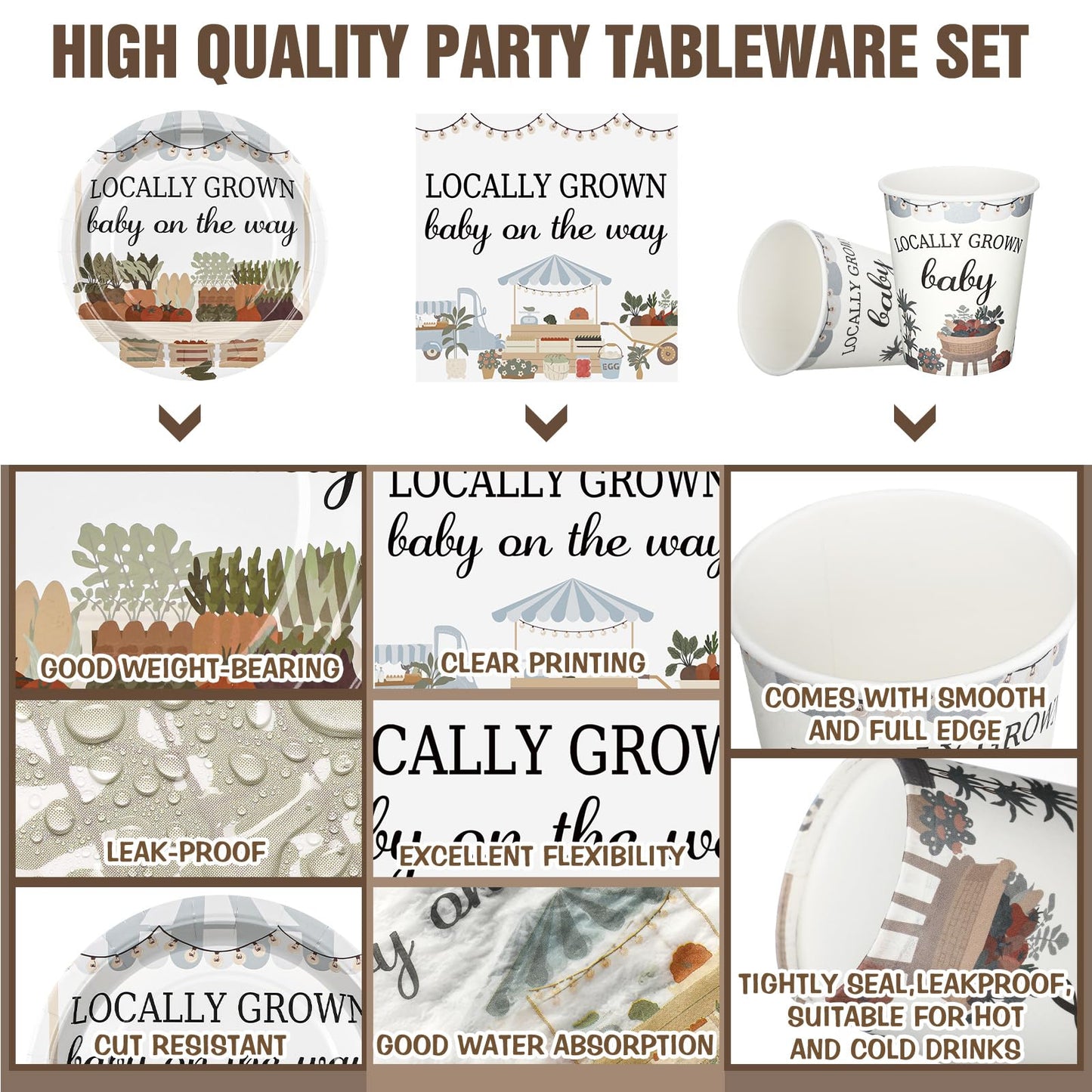 Hushee 200 Pcs Baby Shower Paper Plates Napkins Cups Baby Shower Party Supplies Tableware Set Disposable Cup Napkin for 50 Guest