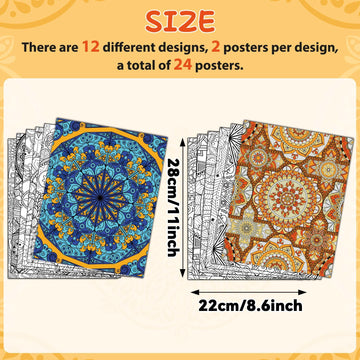 Zoiiwa 24 Pack Mandala Coloring Posters For Kids Adults Coloring Posters 11' X 8.6' Mandala Flower Coloring Book Craft Coloring Art Craft Activity For Home Classroom Valentine'S Day Gift