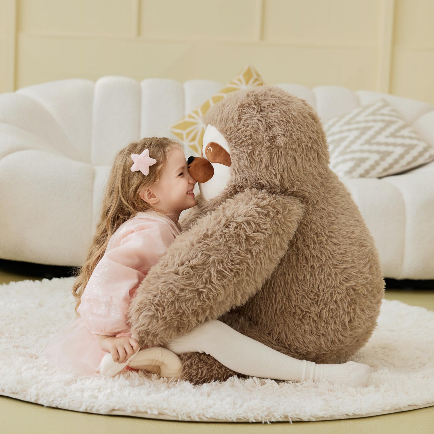 Ikasa Giant Sloth Stuffed Animal Plush Toy,Big Large Jumbo Soft Toys,34.5'' Cute Fat Fluffy Huge Size Plushy Plushie,Gifts For K