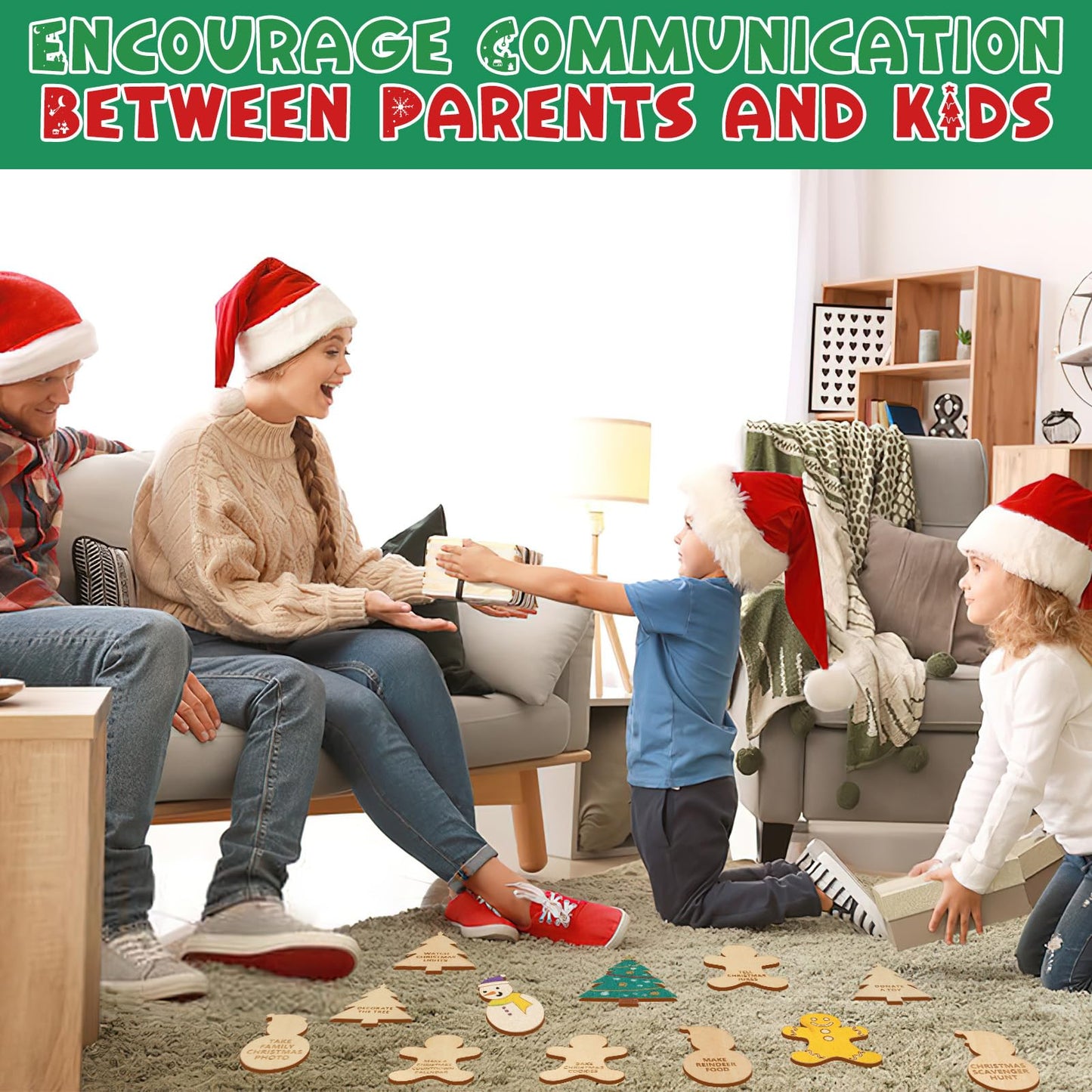 Cypherx Christmas Advent Calendar Fillers, 30 Pcs Christmas Countdown Wood Tokens, 21 Xmas Activities Tokens + 9 Rewards Tokens,