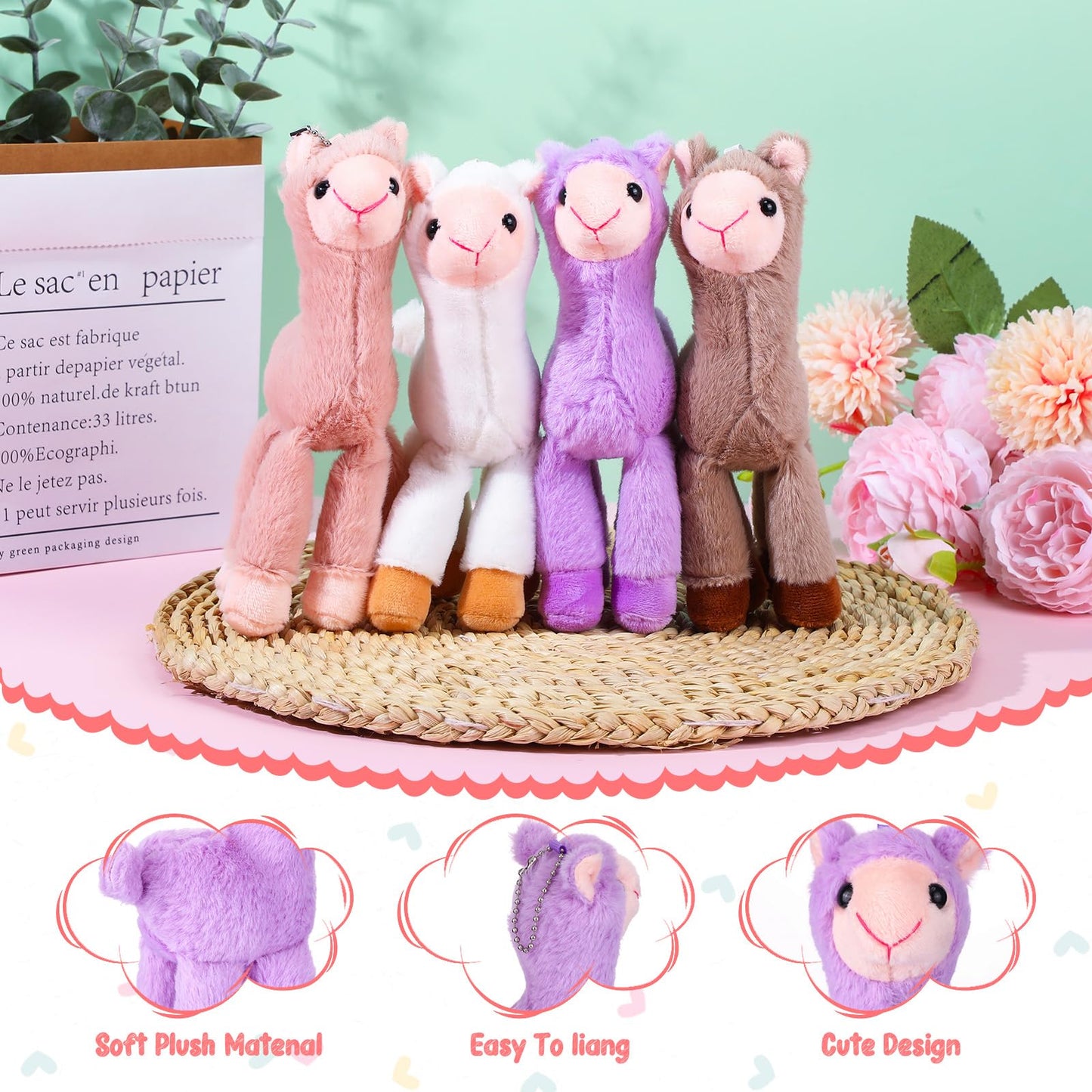 Wettarn 24 Pcs 7.87 Inch Mini Llama Stuffed Animal Alpaca Plush Llama Plush Alpaca Stuffed Animal Doll Toys For Birthday Party G