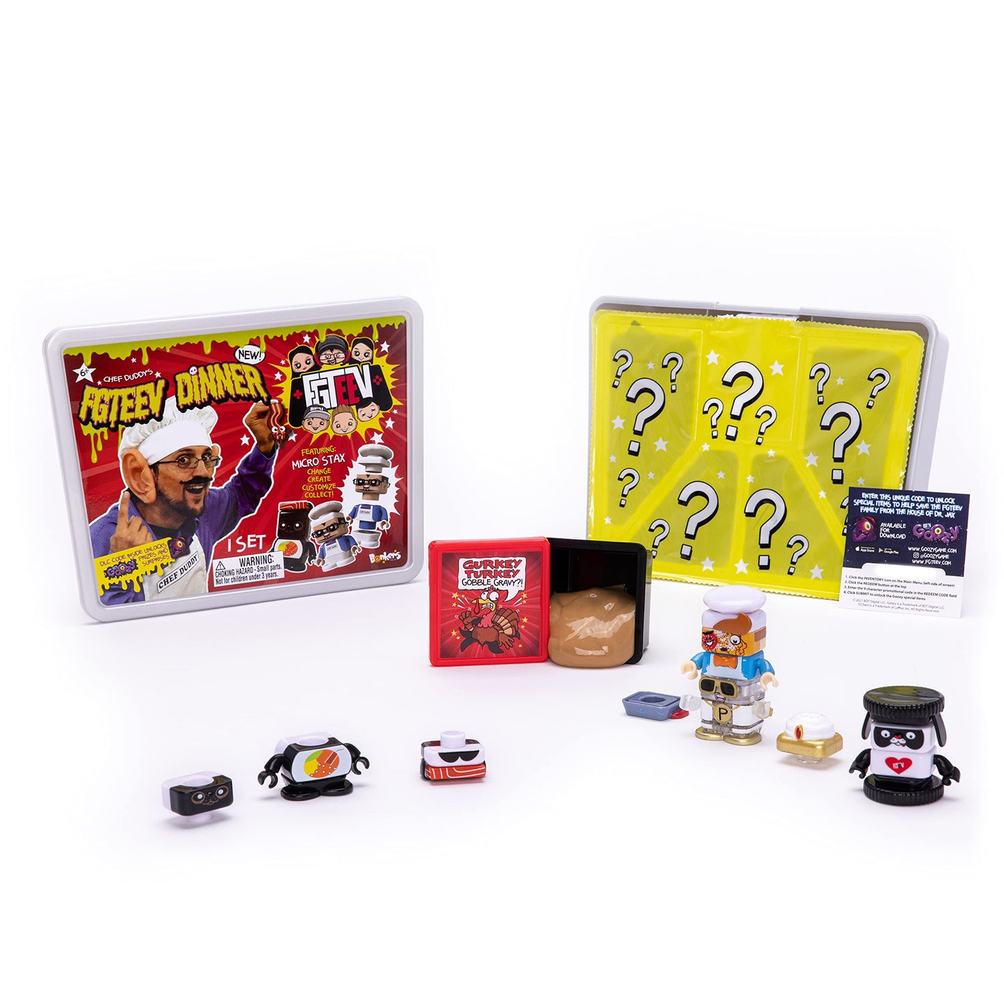 FGTeeV Chef Duddy Dinner Set - Surprises, Gurkey Turkey Gravy Putty, 4 Micro STAX Figures - Medium, Multicolored, Model 437