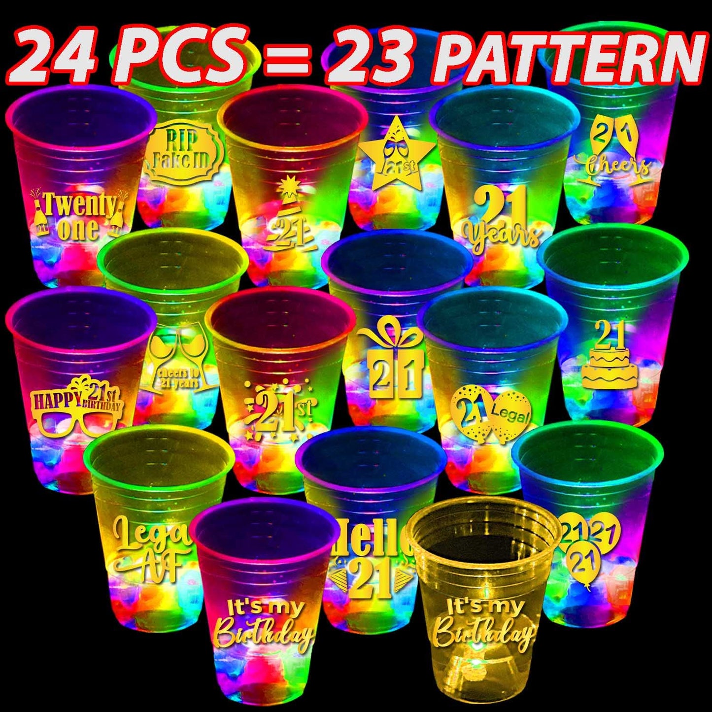 Mishunyus 24 Pcs Glowing 21St Birthday Him, Happy 21St Cups, Birthday Decorations Black, Gold Cheer To 21 Years, For Finally Leg