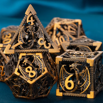 ARUOHHA DND Metal Dice Set Dungeons and Dragons Dice with Gift Box, 7PCS Ancient Gold Polyhedral Dice Set Role Playing Games Hol