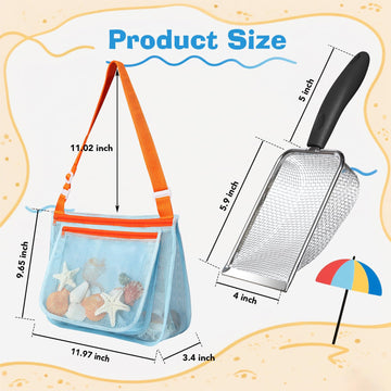 Lidago Beach Toy Set Include 2 Mesh Shovels And 2 Beach Mesh Bags,Kids Sand Sifter For Shells Collecting