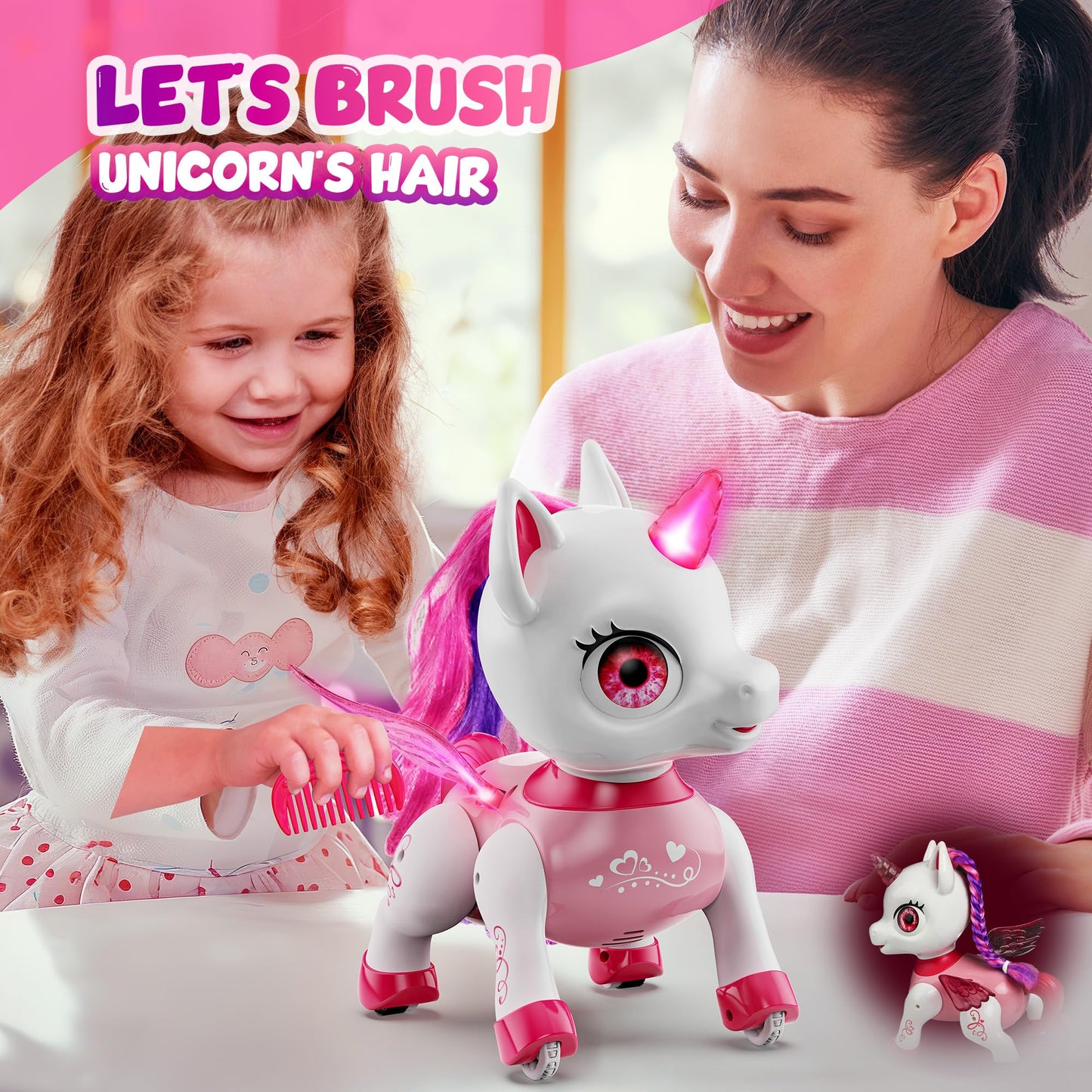 Beefunni Unicorn Robot Toys For Girls, Birthday Gifts For Kids And Toddlers 3 4 5 6 7 8 Years Old, With Led Horn,Led Wings,Remote Control,Voice,Dancing Robot Rechargeable (Pink)