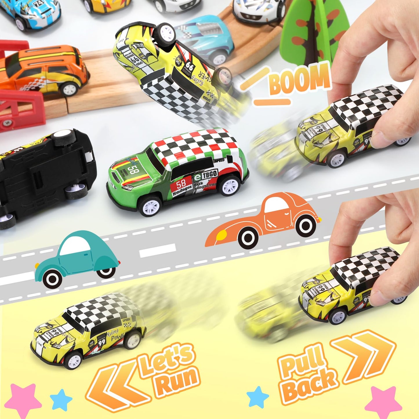 SevenQ Toy Cars Party Favors for Kids, 72Pcs Pull Back Cars Playsets with Storage Box, Mini Toys Race Cars for Kids Goodie Bags