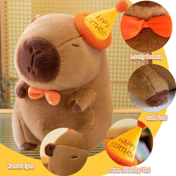 TITQWOP 13-Inch Cute Happy Birthday Capybara Plush - Soft Kawaii Stuffed Animal Gift for Kids, Birthday Capybara Plushie