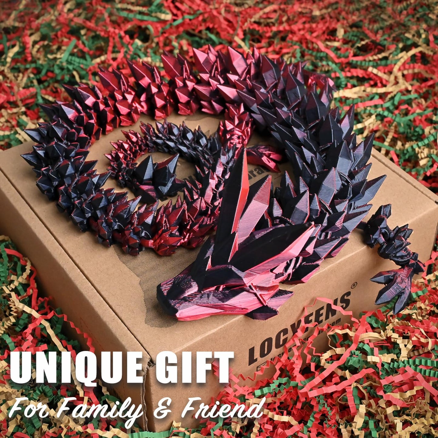 LOCYFENS Large 30'' 3D Printed Dragon, Articulated 3D Dragon Toys, Long Crystal Dragon Black Red