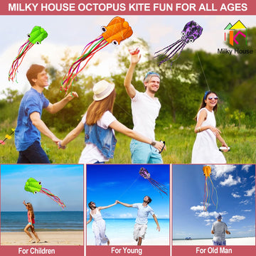 Octopus Kite 3 Pack, Kites For Kids Easy To Fly, Kites For Adults, Kites For Kids Ages 8-12, Kite For Toddlers, Kites For Beach, Kite String 100M Large 3D Giant Rainbow Kites For Boys, Kites For Girls