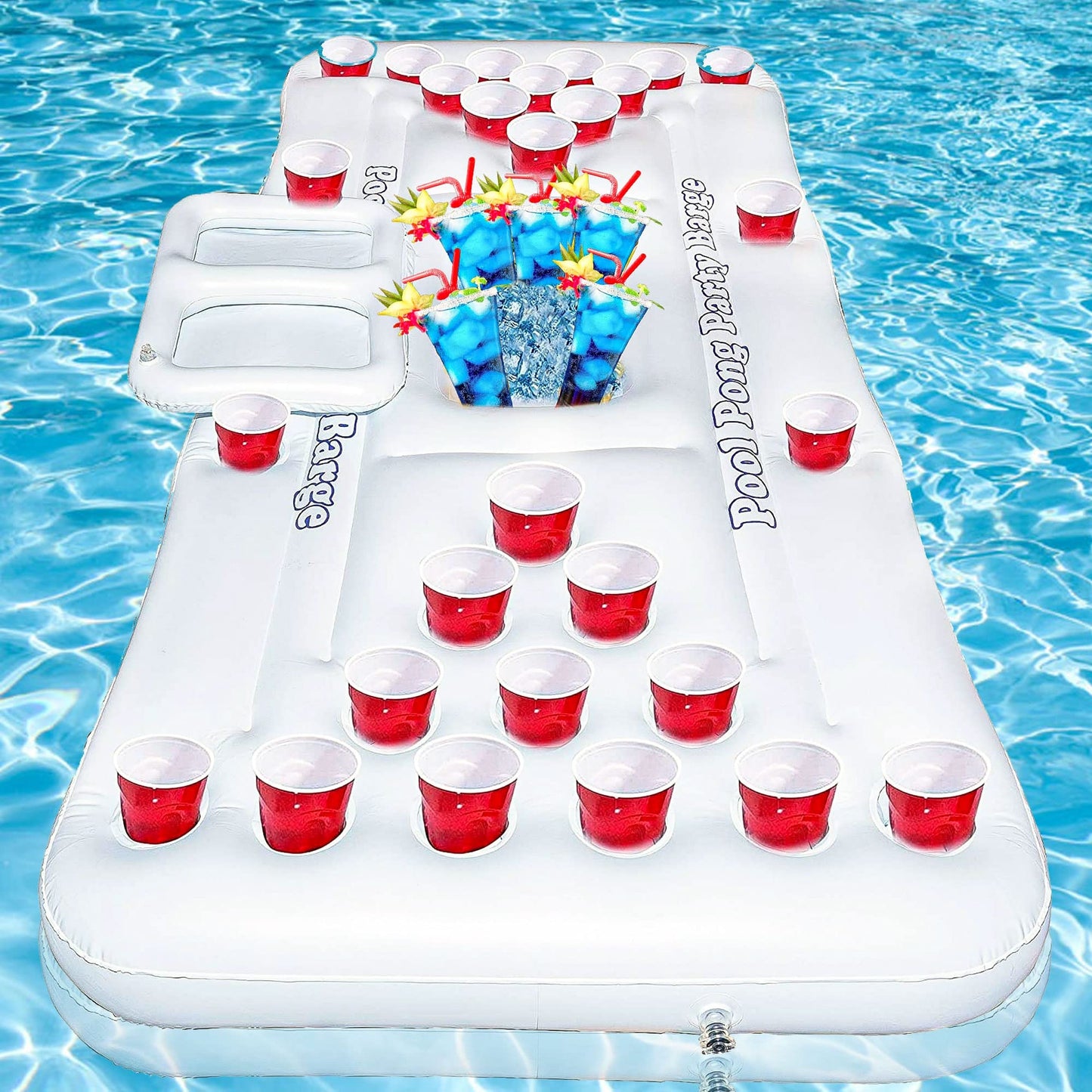 Hourleey 6 Ft Inflatable Pong Game Table For Pool Lounge, Floating Party Barge For Outdoor For Adults Soft Pool Party Toys