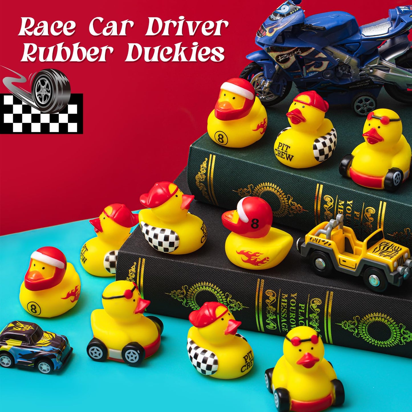 Shappy 24 Pieces Race Car Driver Rubber Duckies 2 Inch Mini Rubber Ducks For Kids Birthday Party Decorations Gift Classroom, 3 D