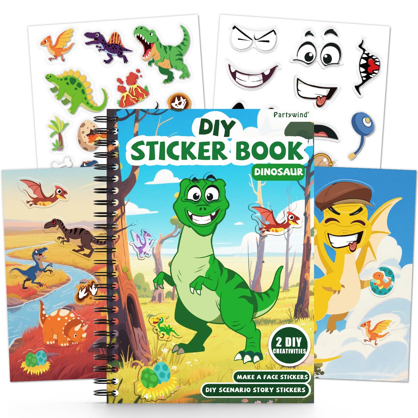 Dinosaur Reusable Sticker Book for Toddlers, DIY Make-a-face Animals Jelly Fun 3D Stickers, Washable Puffy Stickers for Kids Toy