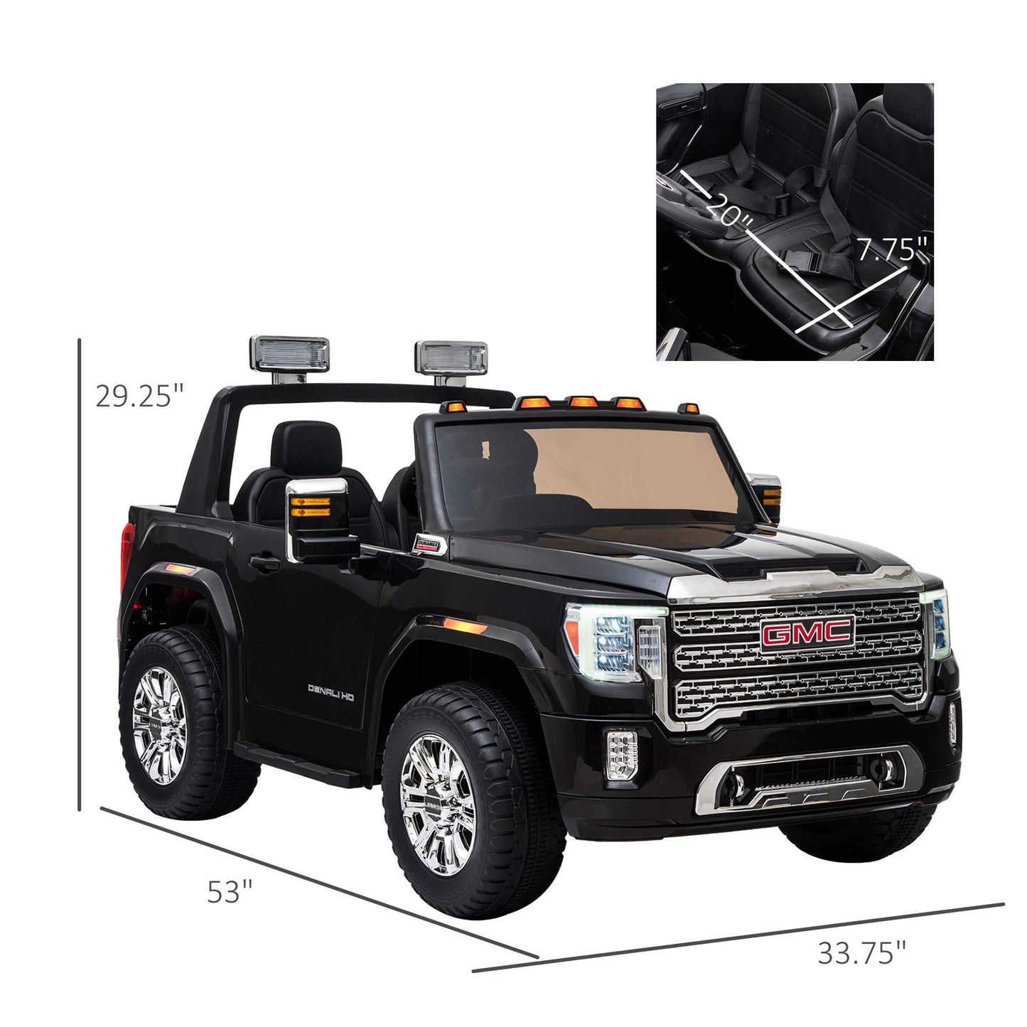 Aosom 12V Gmc Sierra Hd Battery Kids Ride On Car With Remote Control, Bright Headlights, & Working Suspension, Black
