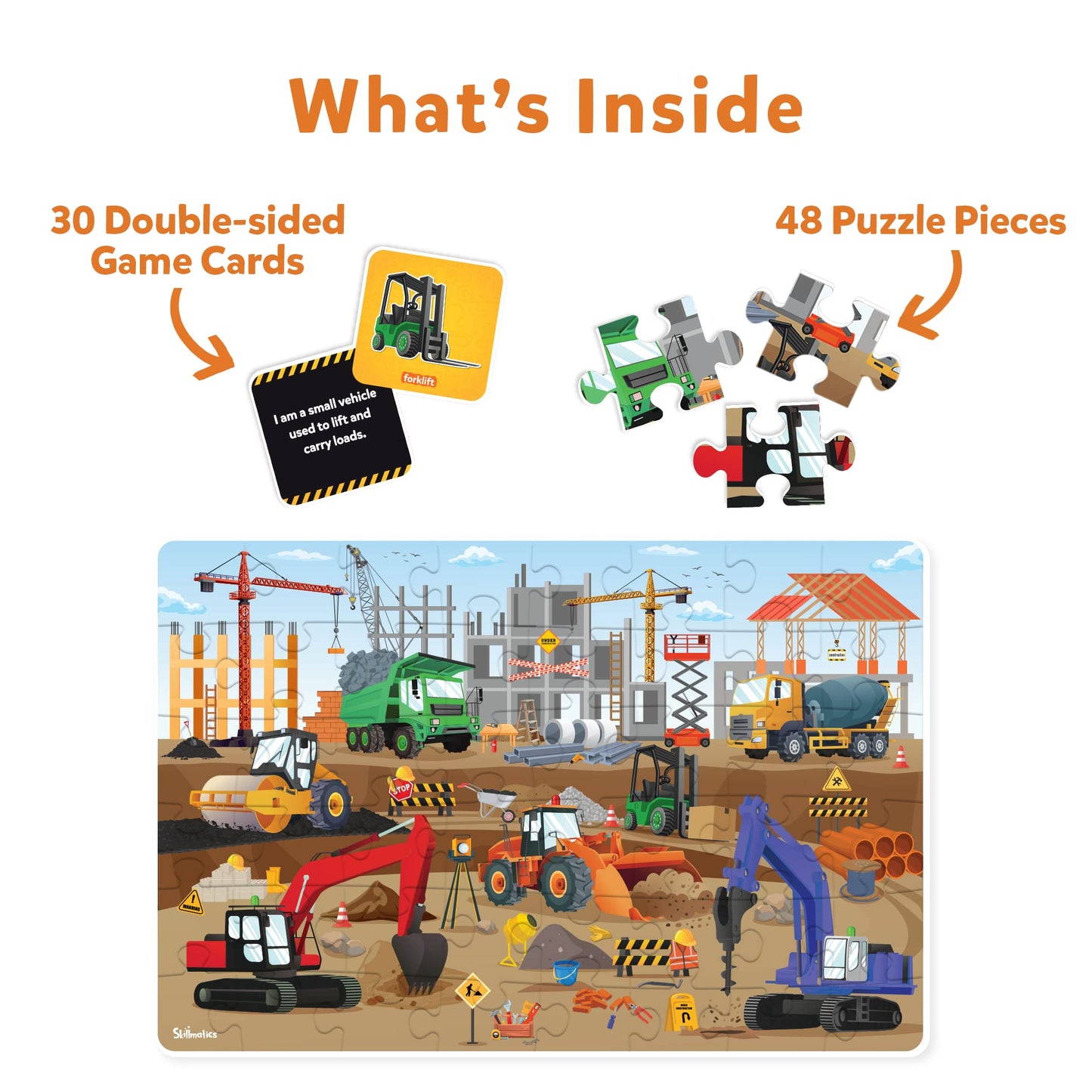 Skillmatics Floor Puzzle & Game - Piece & Play Construction Site, Jigsaw & Toddler Puzzles, Educational Toy, Gifts For Boys & Girls Ages 3, 4, 5, 6, 7 (48 Pieces, 2 X 3 Feet)