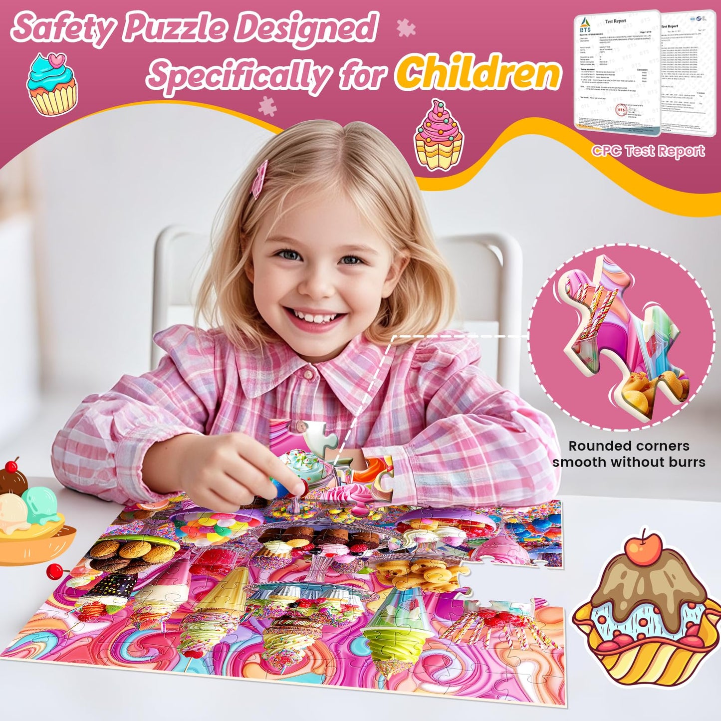 Puzzles for Kids Ages 4-8 100 Piece Puzzles for Kids Ice Cream Puzzle for Kid Ages 4-6 6-8 8-10 Large Piece Jigsaw Puzzle for Children Senior mature-themed Educational Puzzle Toys Preschool Birthday Gifts