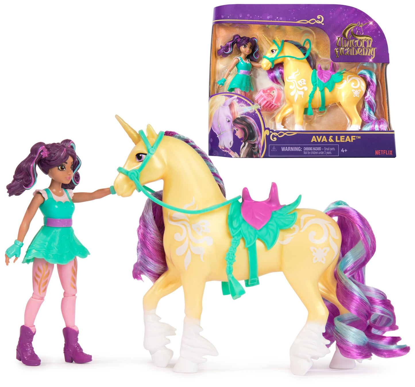 Unicorn Academy, Ava & Leaf Set With 2 Riding Accessories & Hair Styling Tool, Dolls & Unicorn Toys For Girls Ages 4 And Up